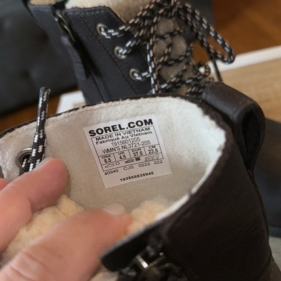 SOREL Emelie boots Genuine Shearling Lamb‎ Fur Short Lace-Up dark brown NEW 6.5 - Picture 6 of 8